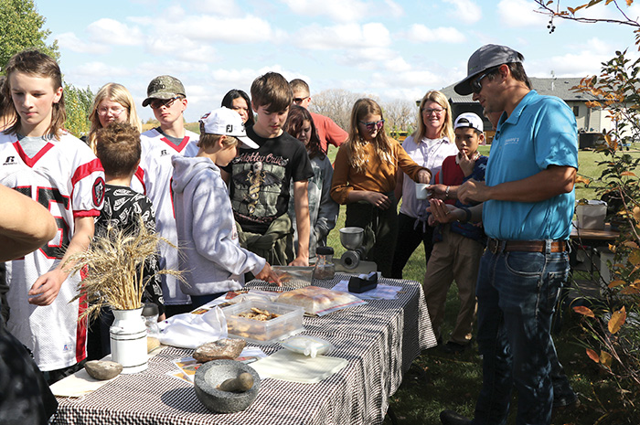 At one of the stations during Stockholm’s Crop for Community’s educational event, students were tasting cookies and other treats made from wheat.<br />